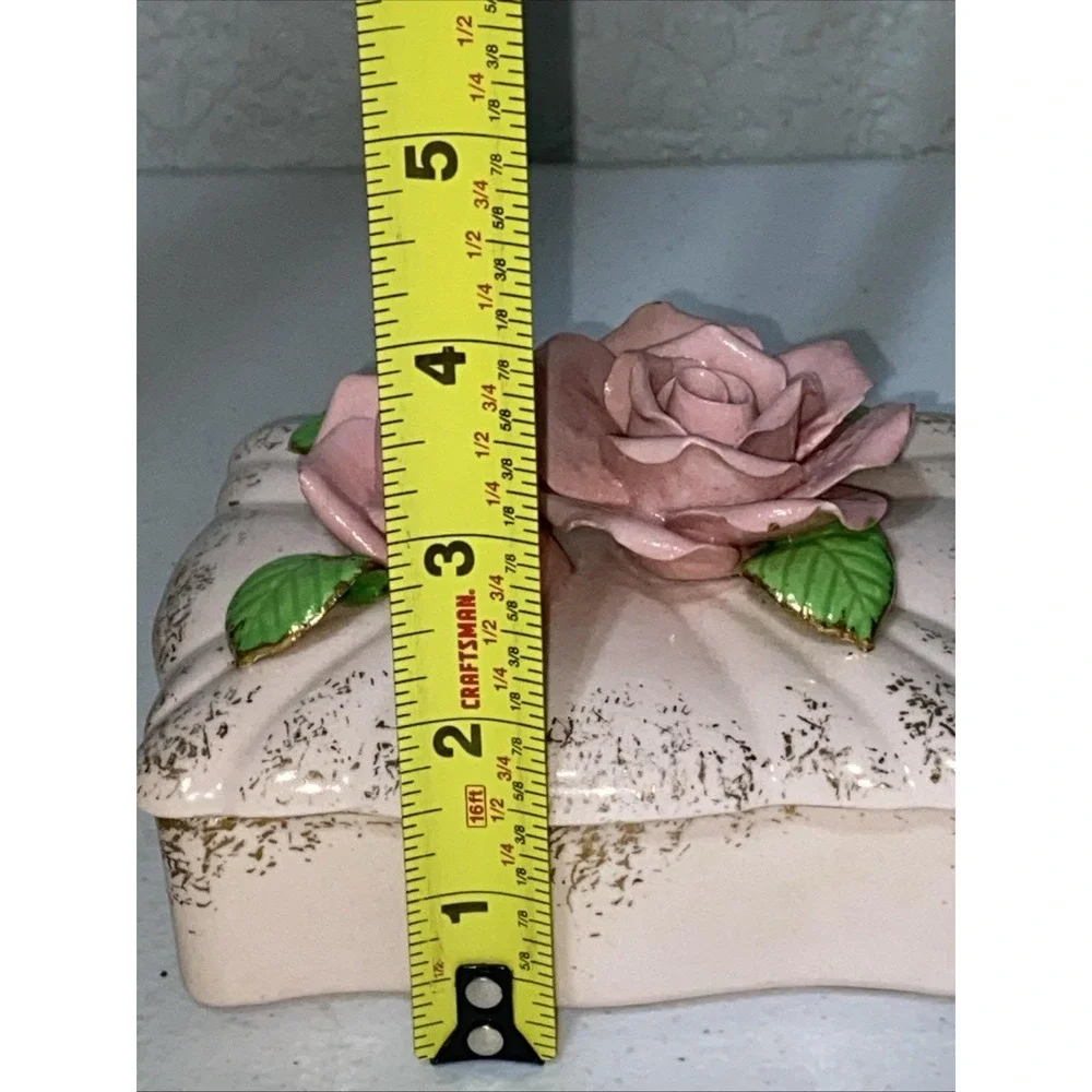 Vintage Made In Occupied Japan Rose Trinket Dish Pink Floral Jewelry Box Rare